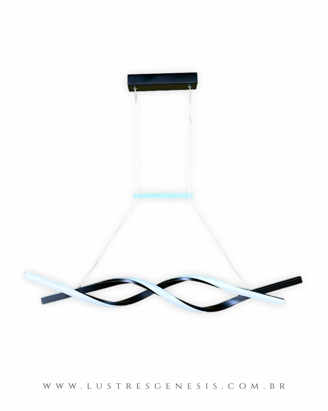 Lustre Pendente de LED Moderno Infinito instalado em uma sala de jantar moderna com mesa de madeira e cadeiras acolchoadas DCD03029  Lustres G&ecirc;nesis - o melhore site da Internet para comprar Lustre